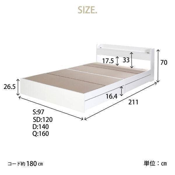 ダブル ベッドフレー ム 単品 収納 コンセント付 新品送料込 最短翌日着