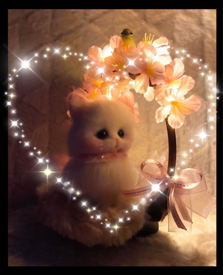 羊毛フェルト。猫。メジロ。お花見。桜