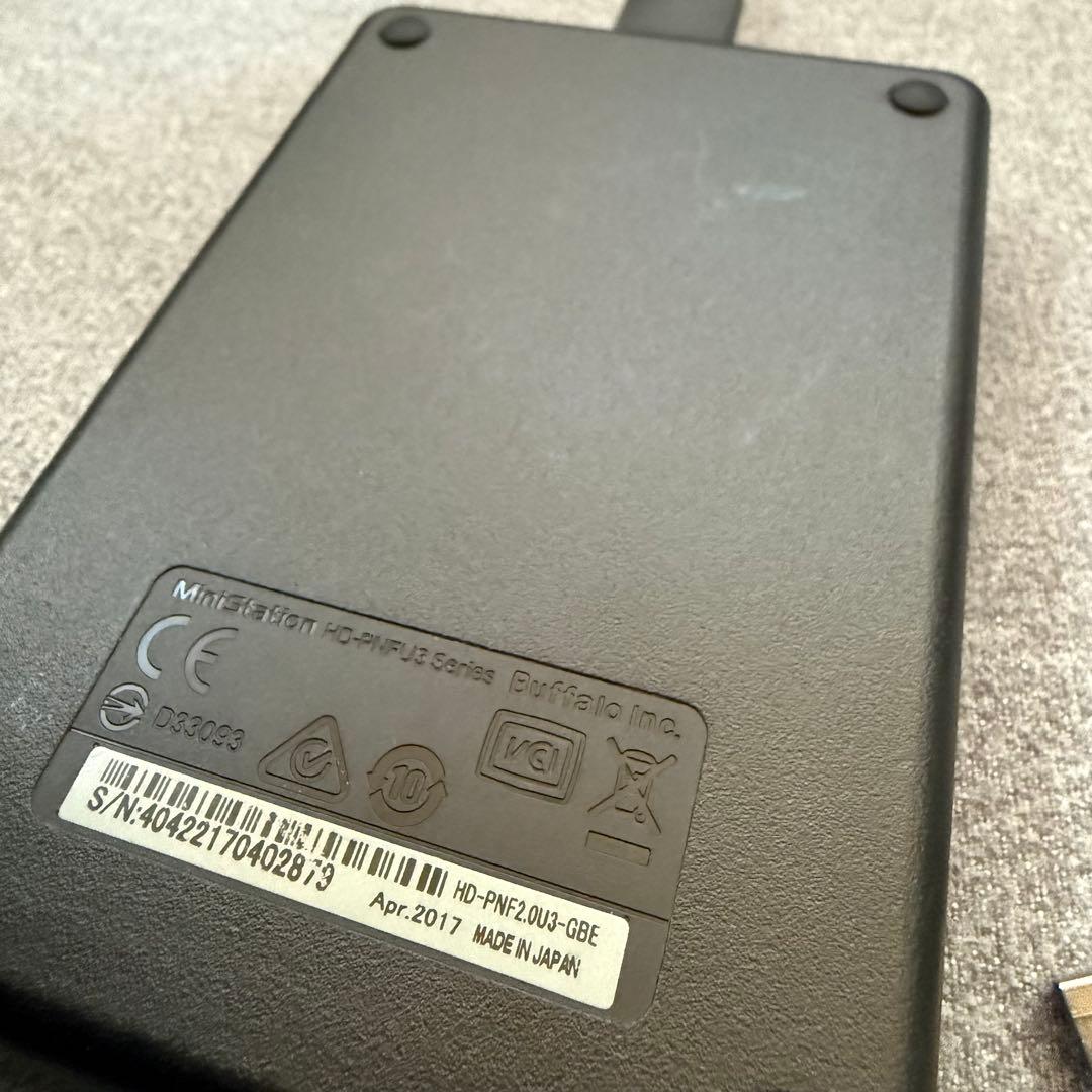 BUFFALO ポータブル 外付けHDD 2TB HD-PNF2.0U3-GBE
