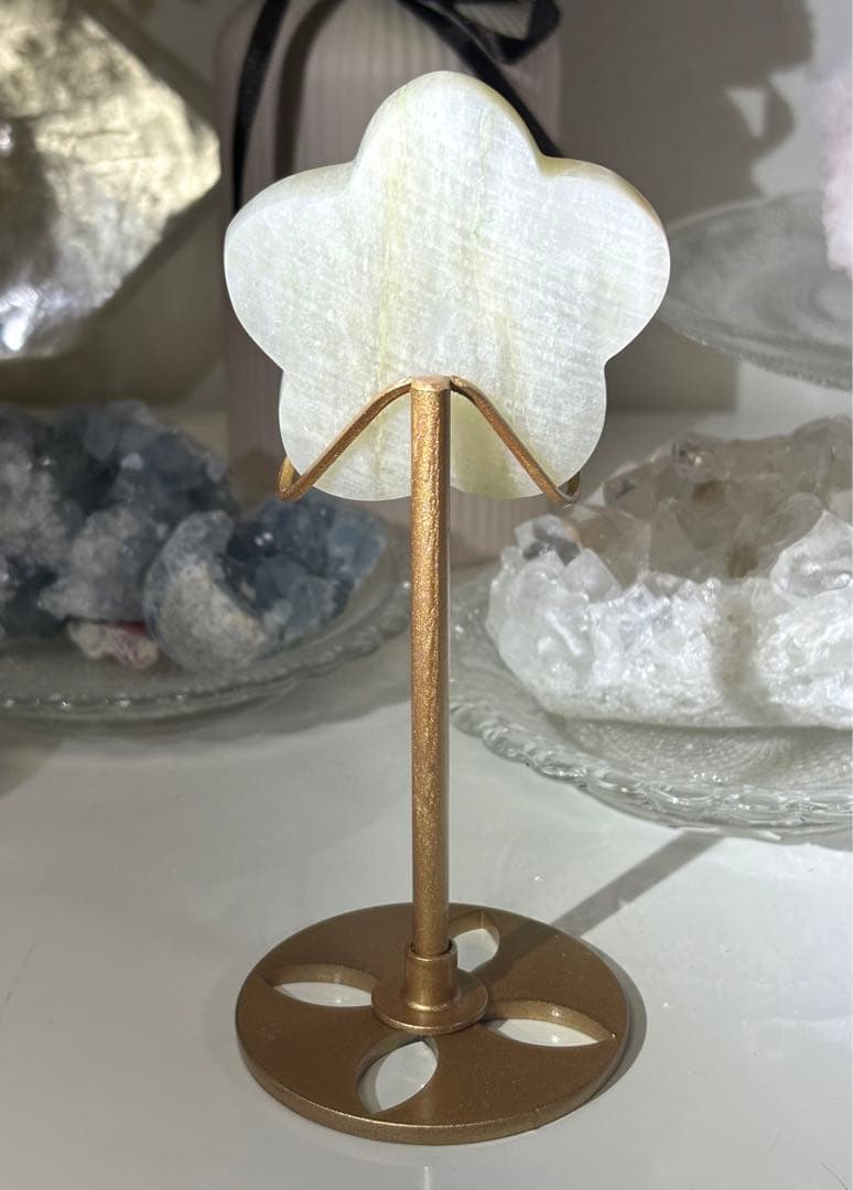 高品質　ムーンストーン　お花　フラワー　強シラー　スタンド付き