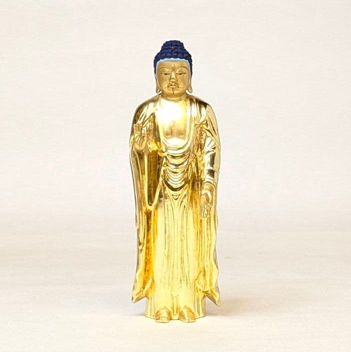 【値下げ・新品】 阿弥陀如来立像　純金箔　極彩色　総高さ約26.5㎝　阿弥陀