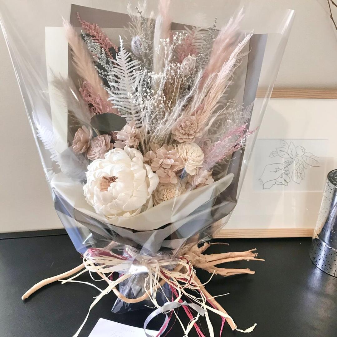 くすみピンク＆グレーのスワッグ（ブーケ） L　再販多数