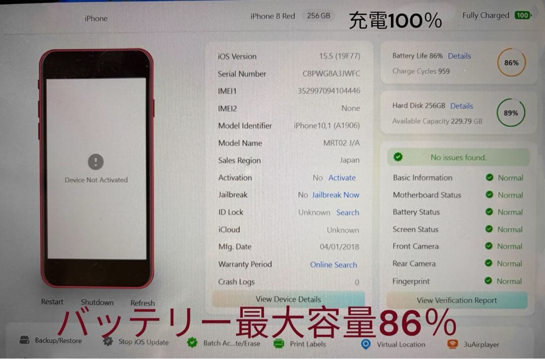 iPhone8 RED 256GB 美品 iPod代用可 箱付 レッド