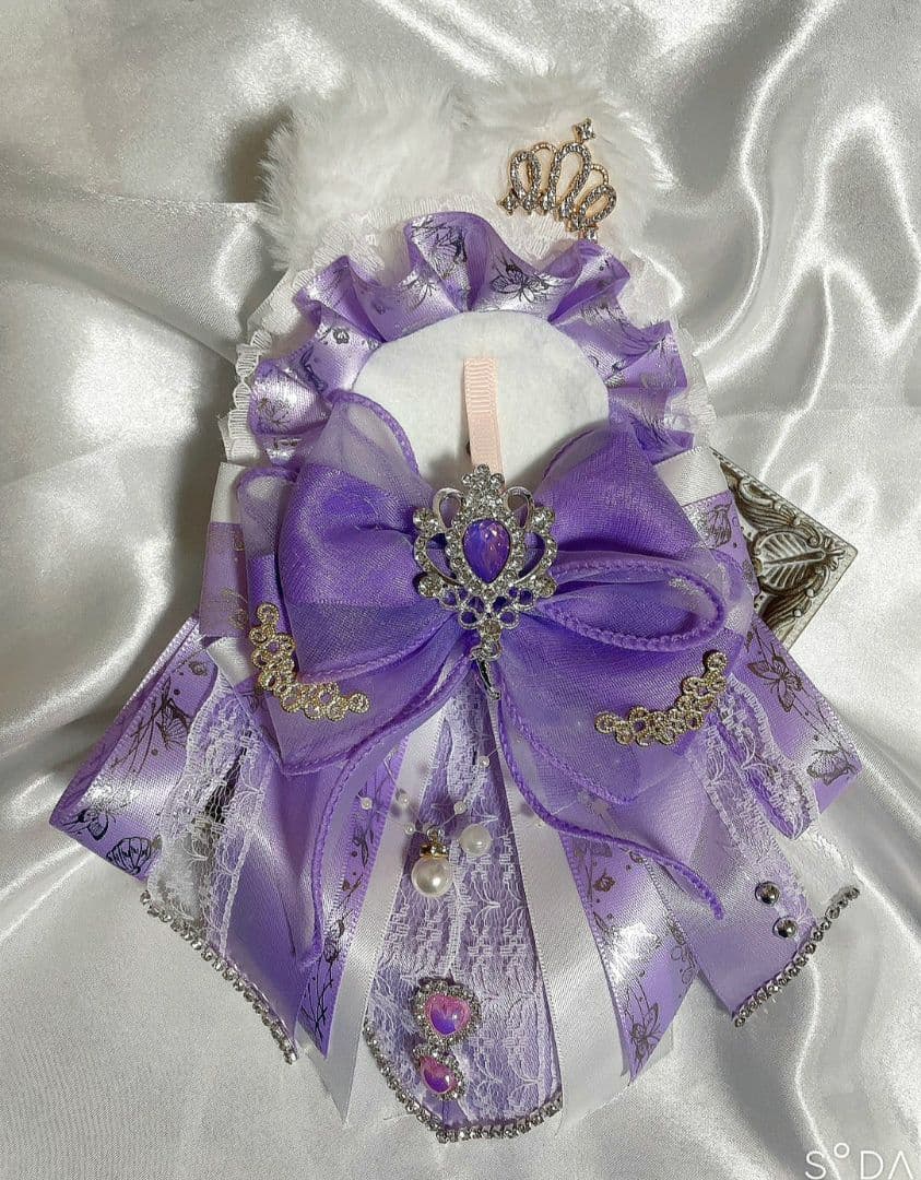 SALE❦ふわふわうさ耳痛ゴージャスロゼット❦蝶々グログラン白×紫×水色