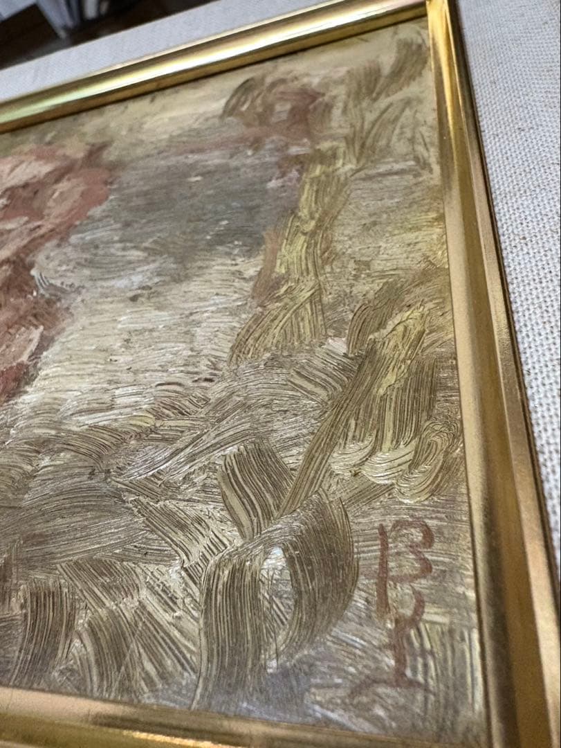花の油彩画 金色フレーム付き