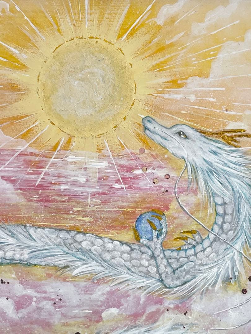 【原画】一点物　龍神様　白龍　太陽　絵画　原画　開運