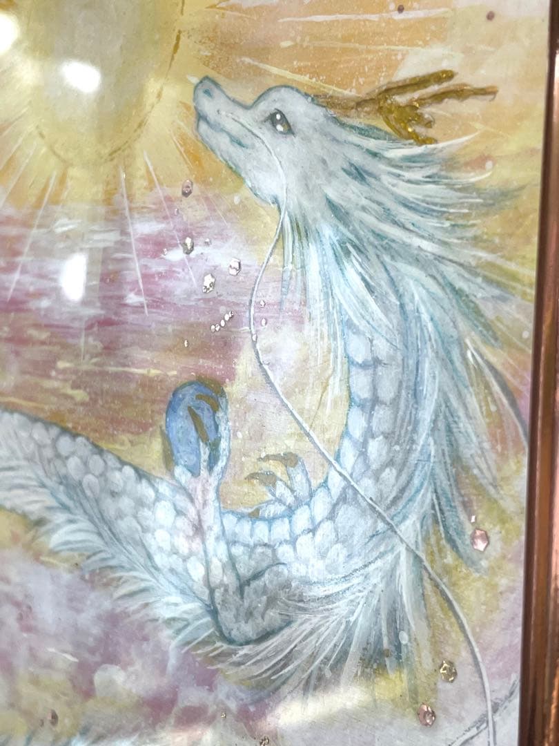 【原画】一点物　龍神様　白龍　太陽　絵画　原画　開運