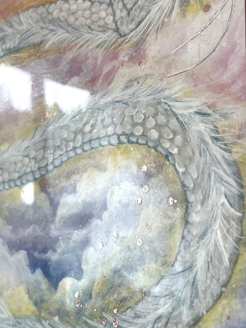 【原画】一点物　龍神様　白龍　太陽　絵画　原画　開運