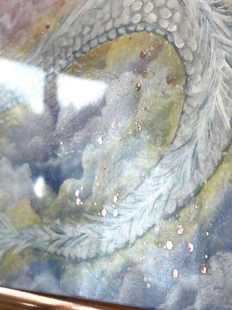 【原画】一点物　龍神様　白龍　太陽　絵画　原画　開運