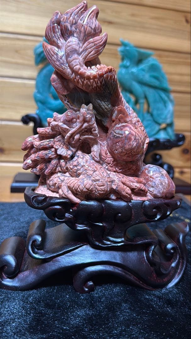 【抱珠昇龍】オリジナル特注専用台座 手彫り彫刻 最上級の縁起物 昇り龍 龍神置物