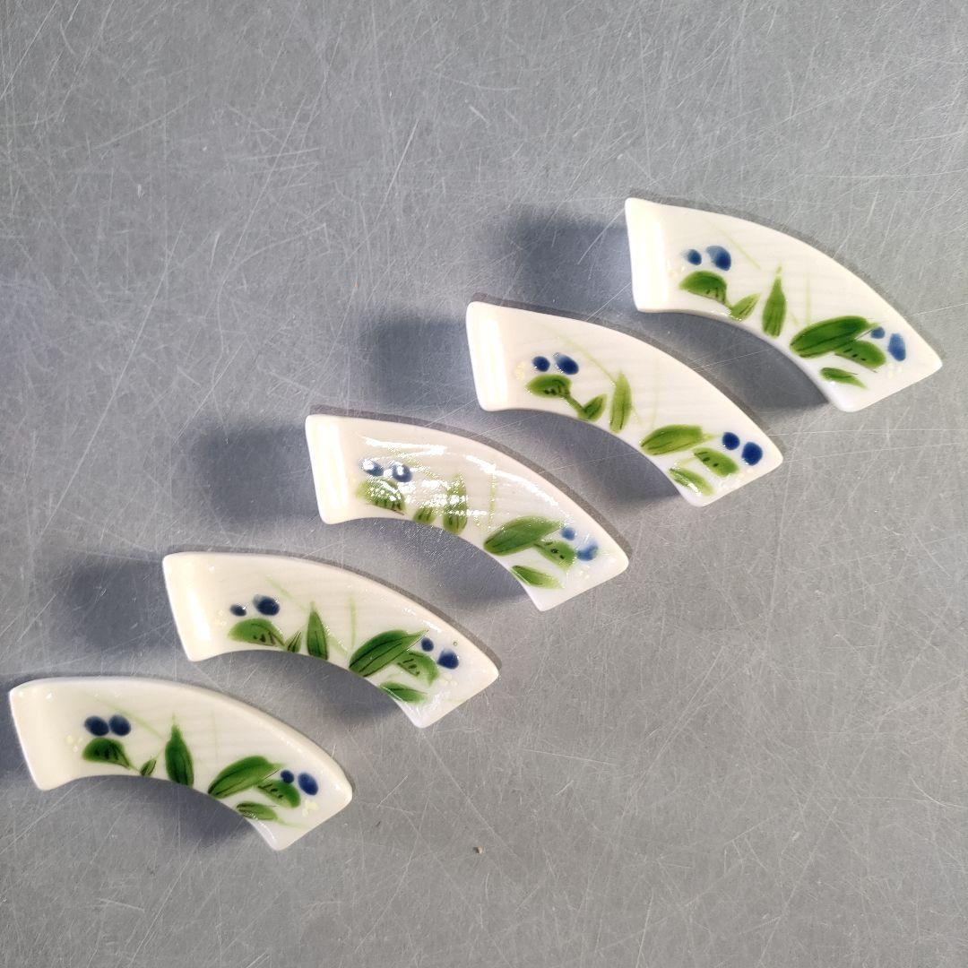 A1267-6/素明窯/井上路久 造/花草文箸置5客/共箱/和食器/懐石道具/