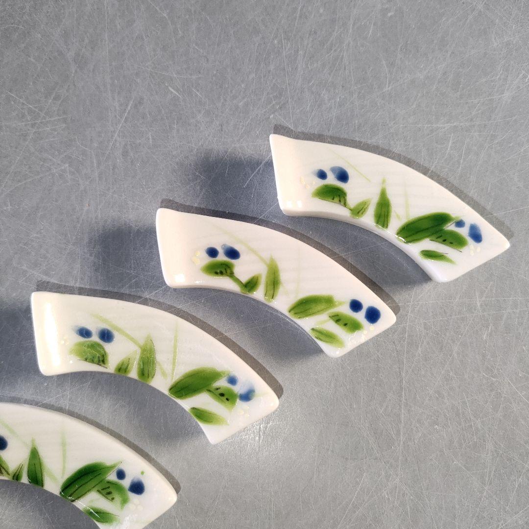 A1267-6/素明窯/井上路久 造/花草文箸置5客/共箱/和食器/懐石道具/