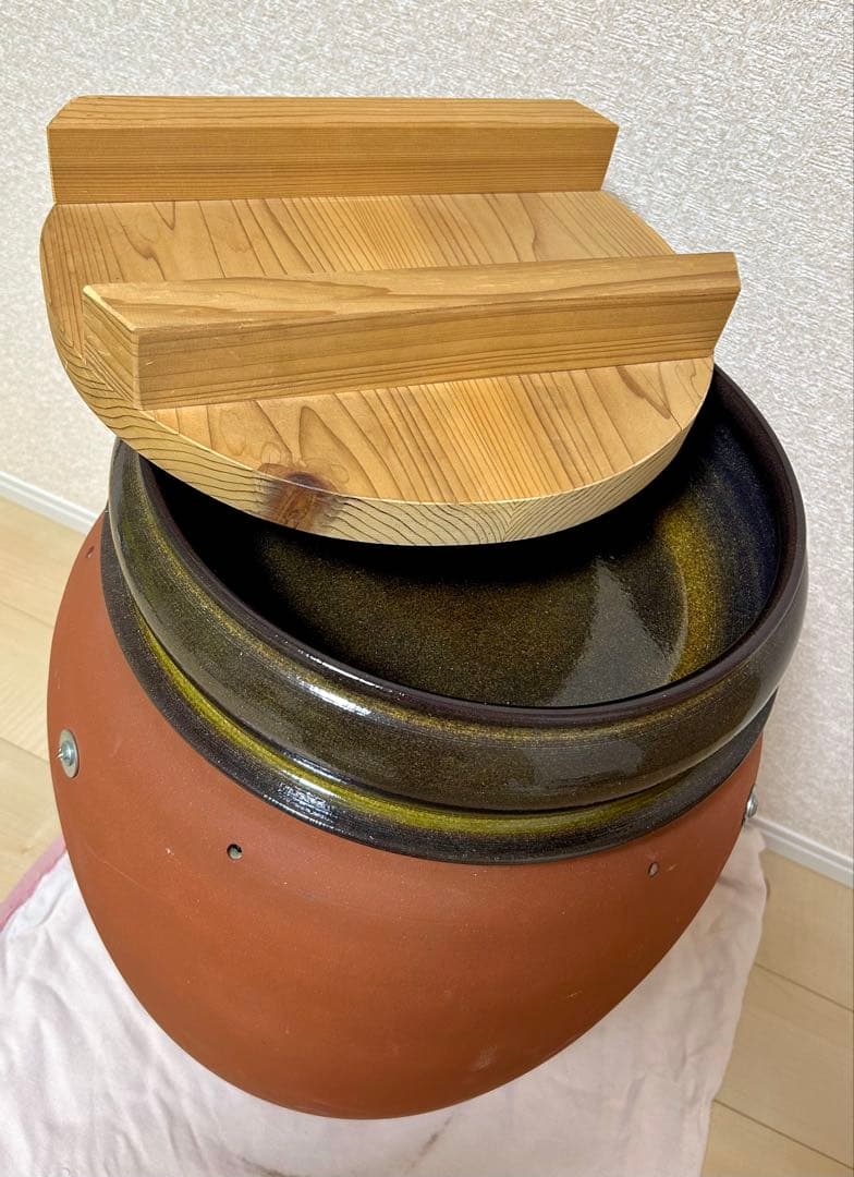 壺焼き芋用　信楽焼壺＆木蓋付き保存容器＋焼き芋網セット※新品未使用※訳あり