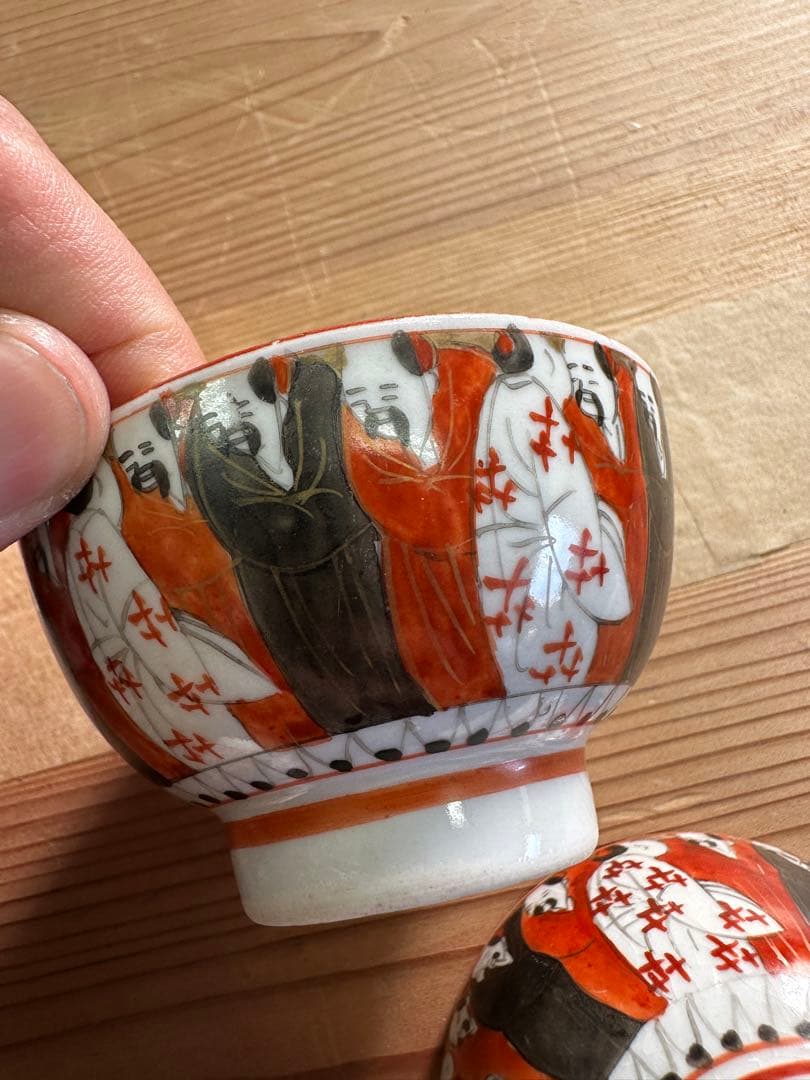 九谷焼6点セート，茶具，茶器，古九谷，百壽老人，赤繪，骨董，インテリア，九谷焼，