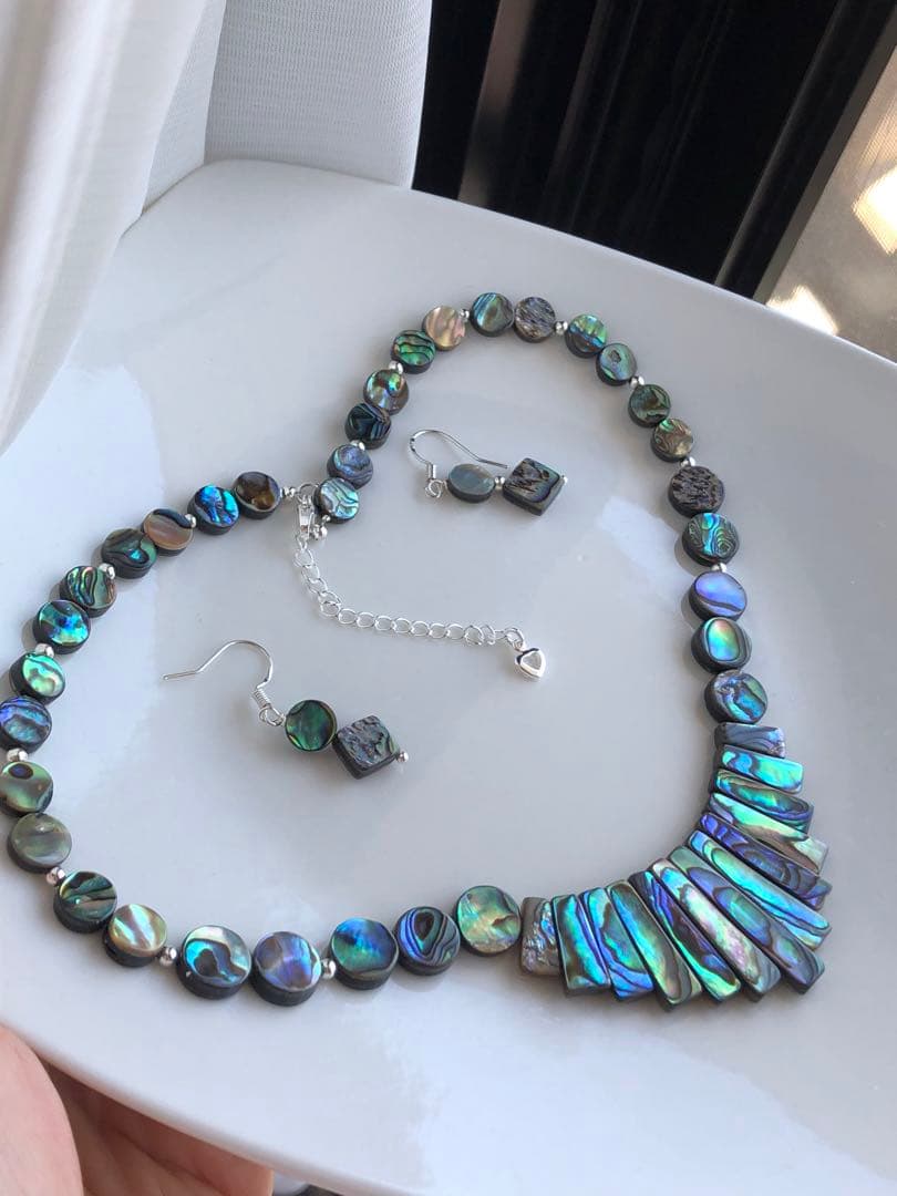 アバロンシェルネックレス　ピアス　セット