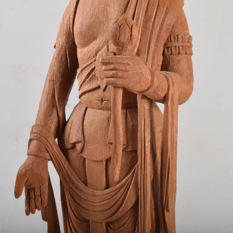 仏教美術　木彫　観音菩薩立像　仏像　置物　在銘　高さ約46cm　V　8764