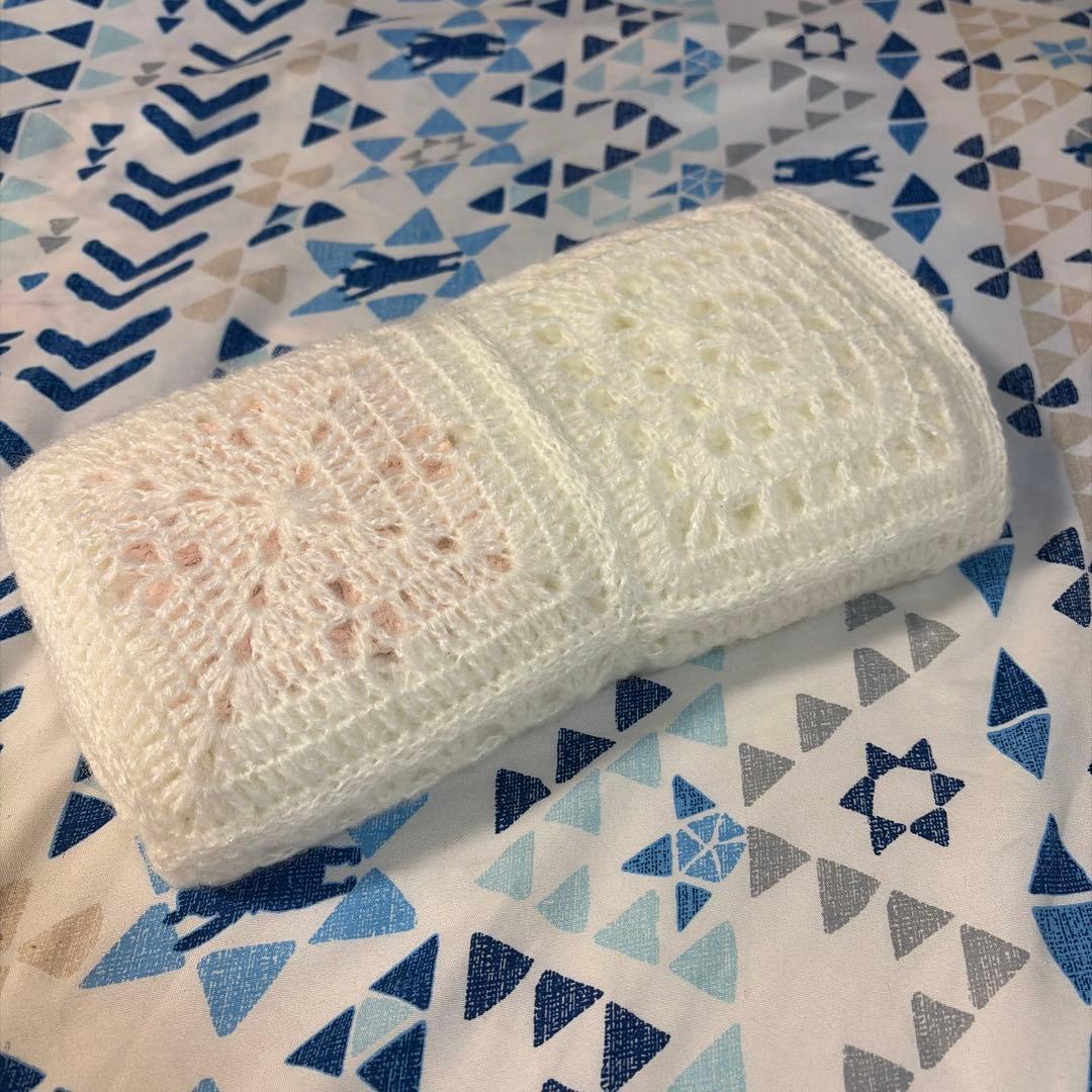 ひざ掛け ハンドメイド かぎ針編み モチーフ編み シンプル ホワイト