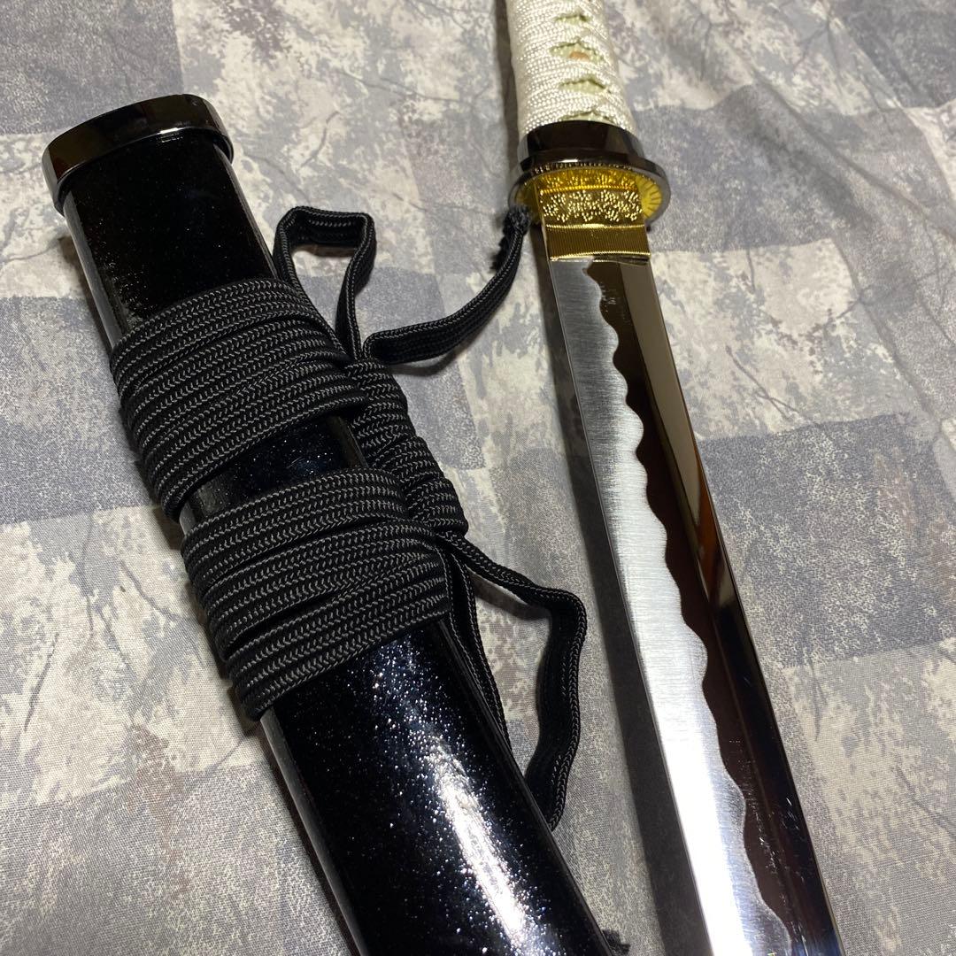 高級模造刀 脇差 白柄鍔無し 金口金尻黒呂鞘