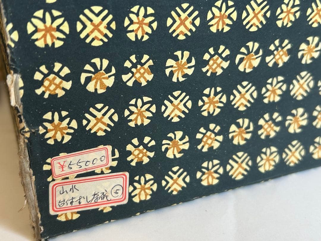 【未使用】清水焼 陶器 染付 山水 瑞昭 蓋付き 茶碗蒸し 煮物椀 小皿 5客揃