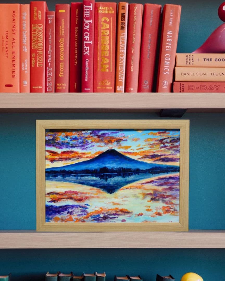 油絵 油彩 油彩画 絵 絵画 【水面に映る富士山】