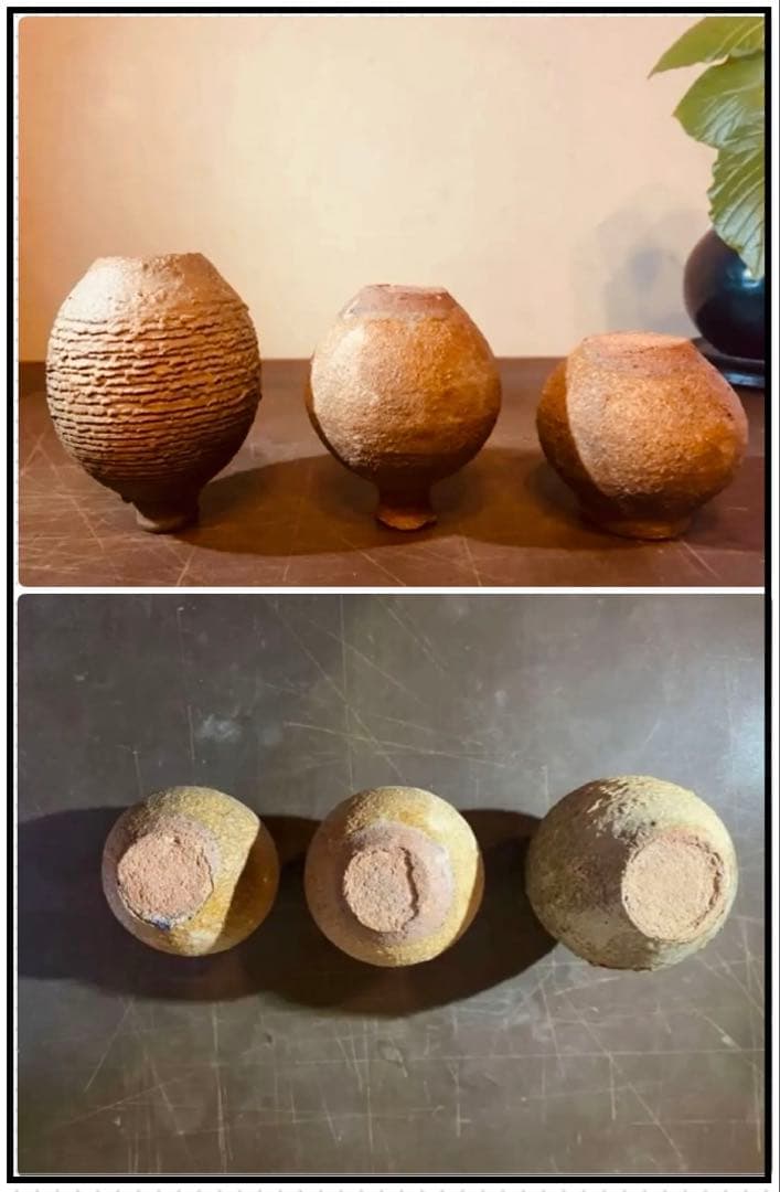 【✨至高の1８世紀アンティーク】・ブルナイ 豆壺3種＆極小豆台座・6点フルセット