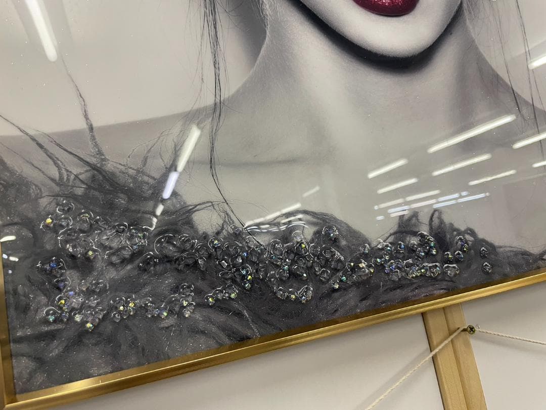 水晶絵　アートパネル　クリスタル　立体　絵画　アート　蝶　ブラック　モノクロ　金