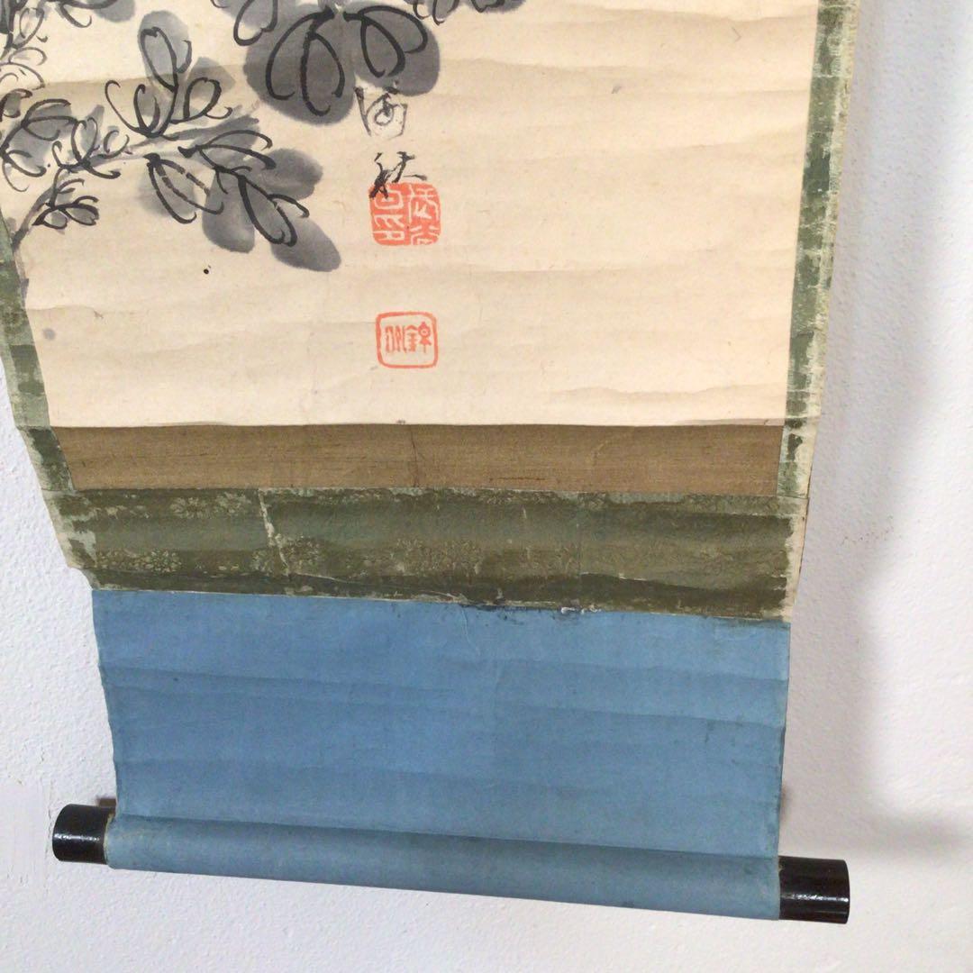 No3508  掛軸　在銘　海秋　墨蘭菊図　紙本　古画　中国画　古美術　送料無料