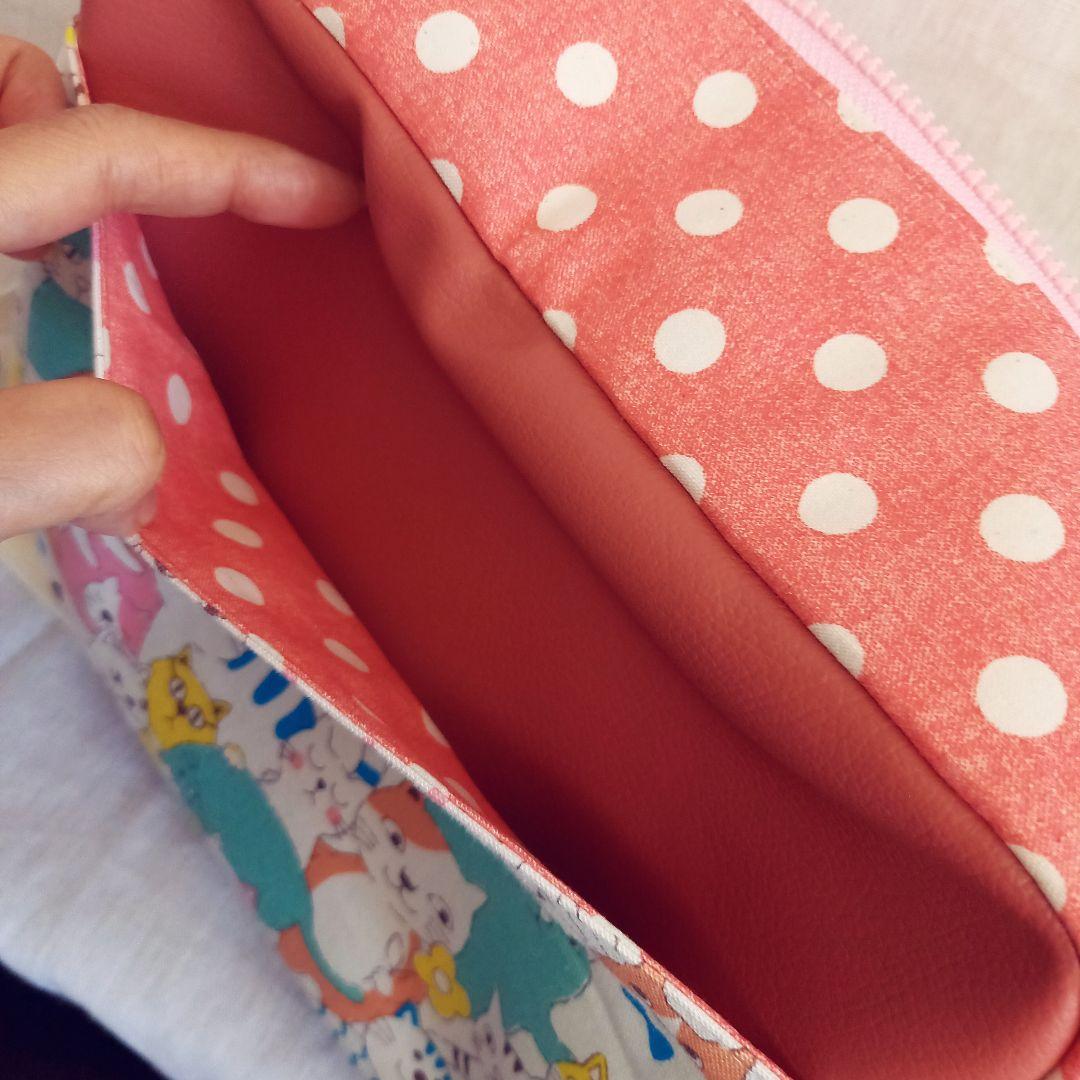 手作り☆ピンクが可愛いネコちゃんのキッズ通園ショルダーバッグ☆Mサイズ