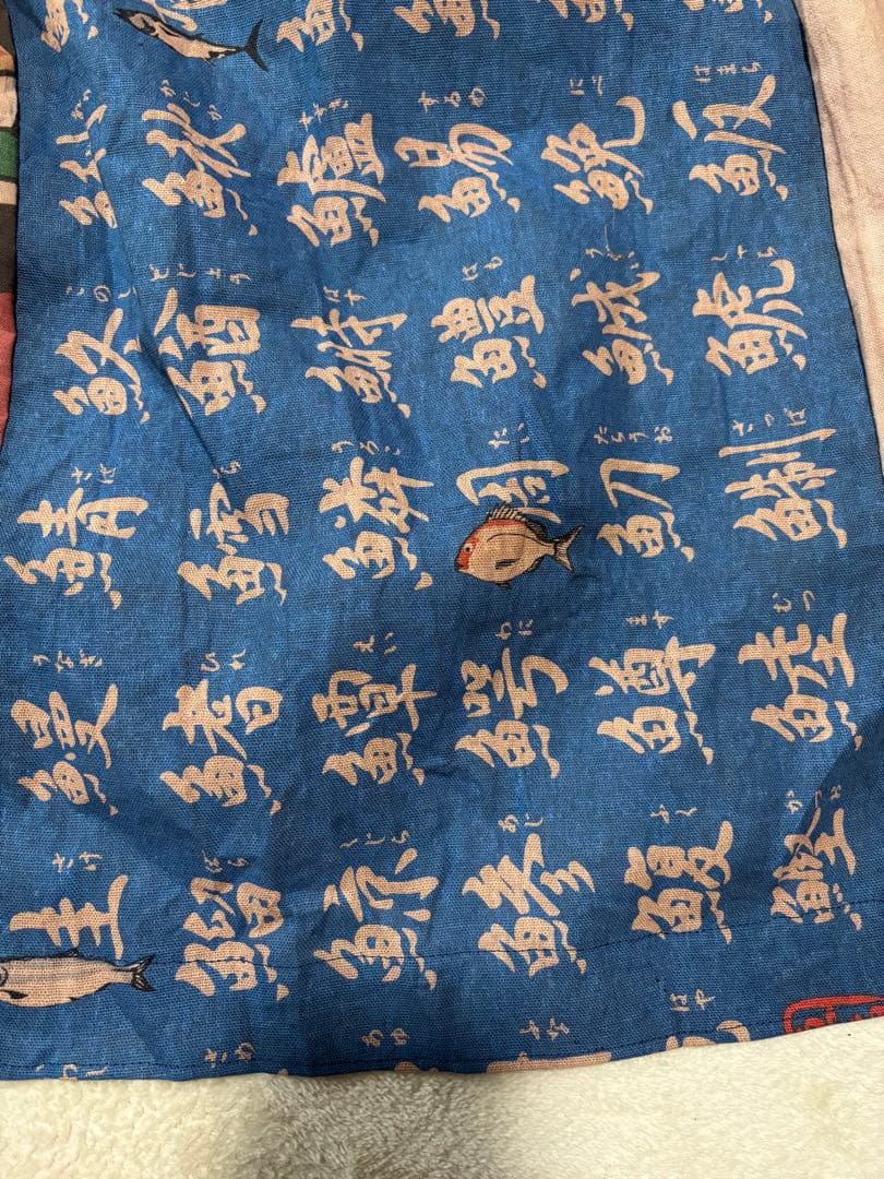 エリカ　1070 胸当て付エプロン　猫　魚　手ぬぐい　手拭い　リメイク