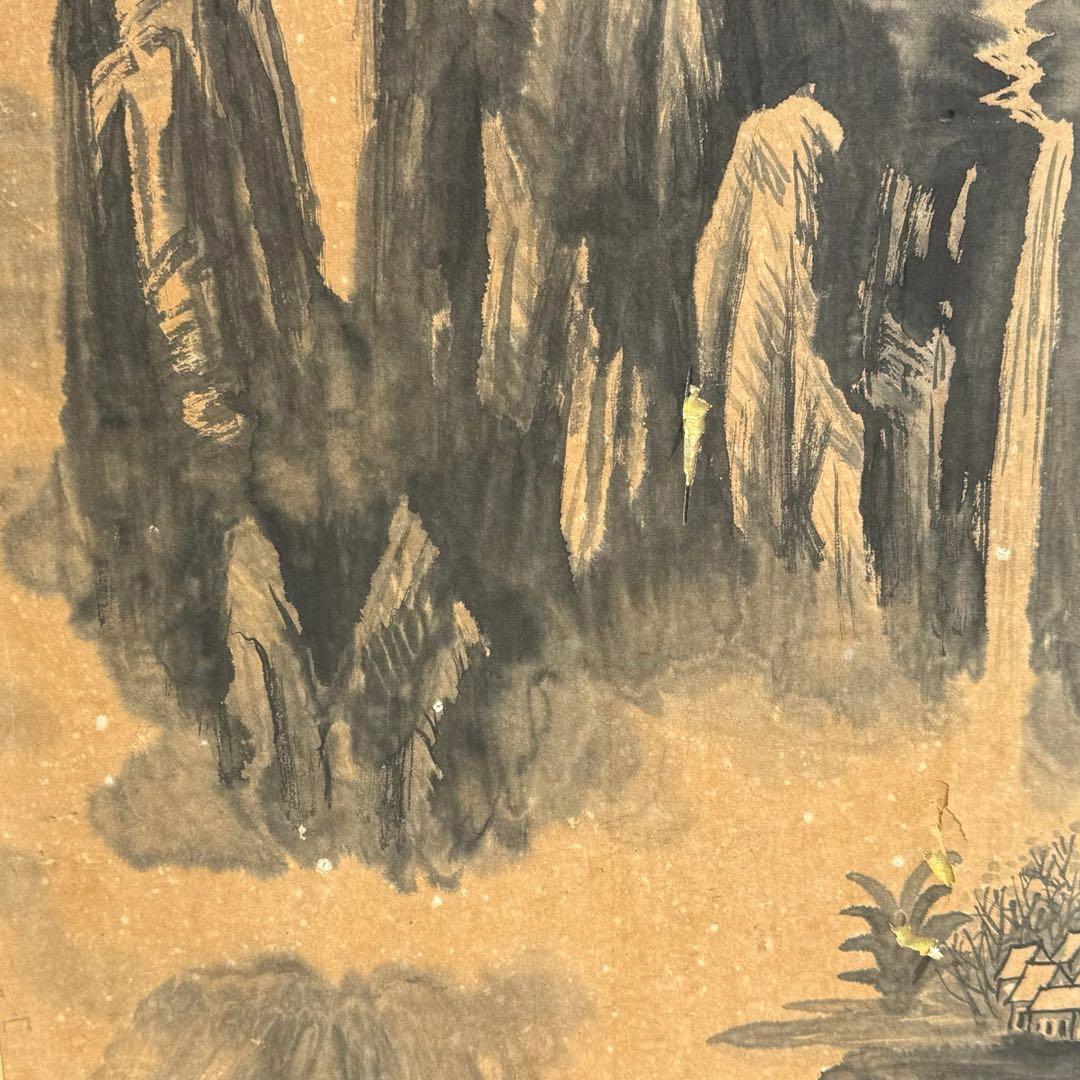 中国山水画 漓江烟雲 水墨画 甲子 季夏 画於 於水 1924年 壁掛け 茶道具