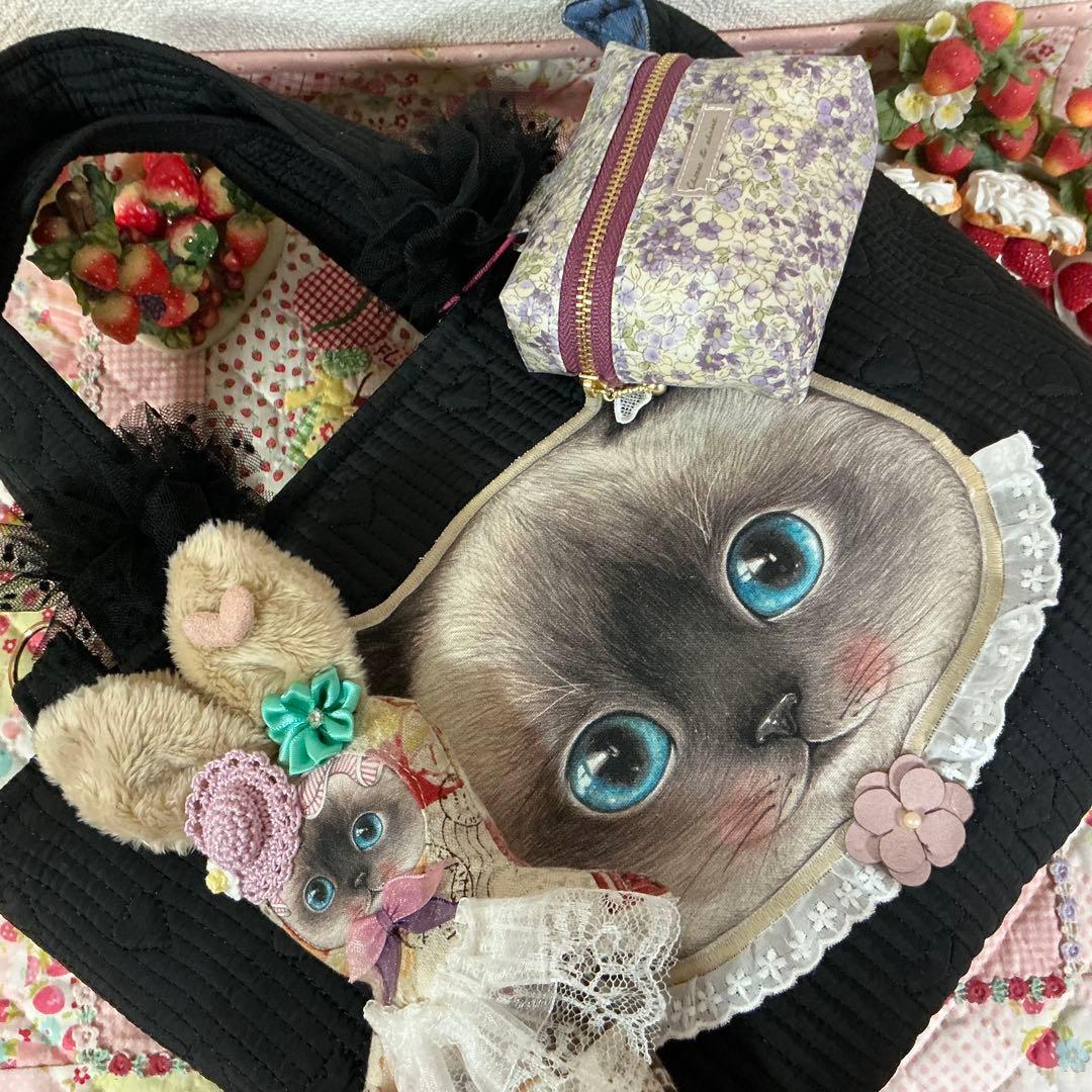 r*7様 ネコ耳トートバッグ❣️ヌビ生地❣️ミニバニティ付❣️着ぐるみリトルサン