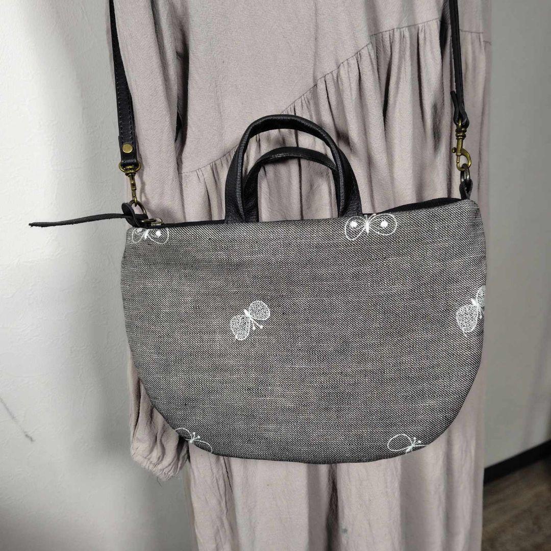 【専用】/ちょうちょチャコール/ミニラウンドショルダー本革