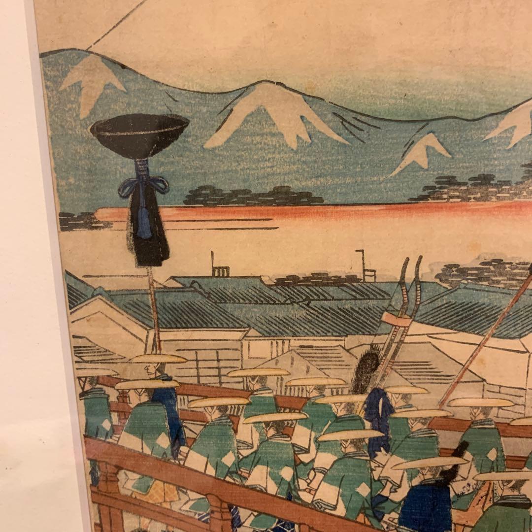 アンティーク　紙　木版(浮世絵)  35.5×24.5cm版上に落款有