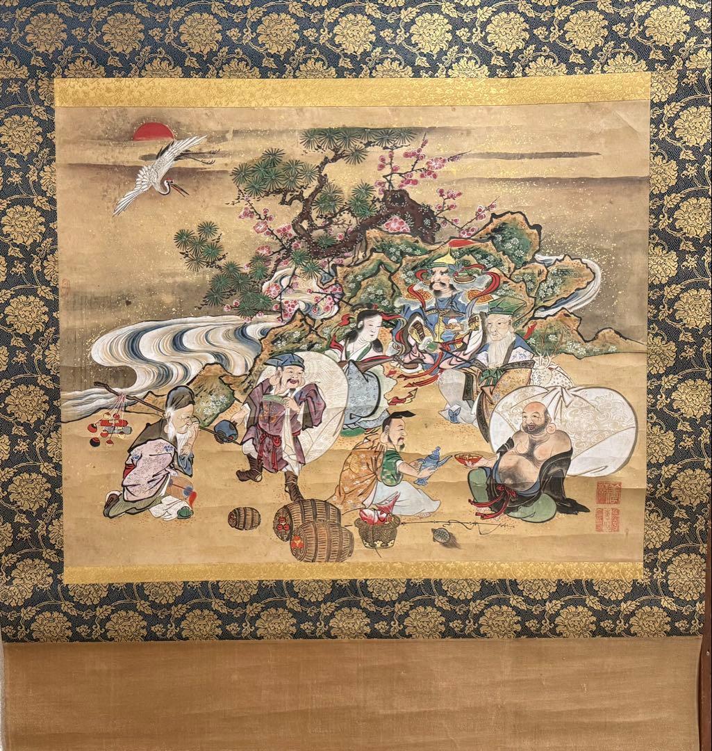 時代　七福神　版画　年画　掛軸　送料込み250824