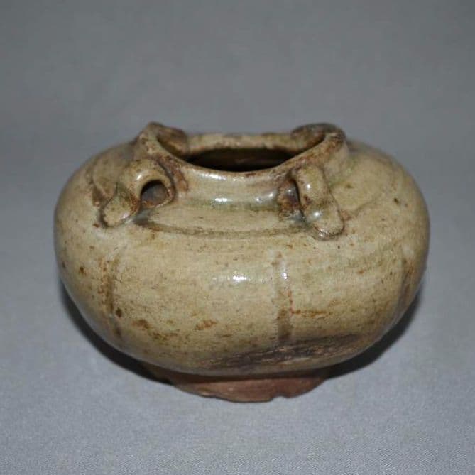 宋代 『青白釉四糸水盂』　水丞　水滴　硯滴　中国古玩　文房具　古陶磁　古美術