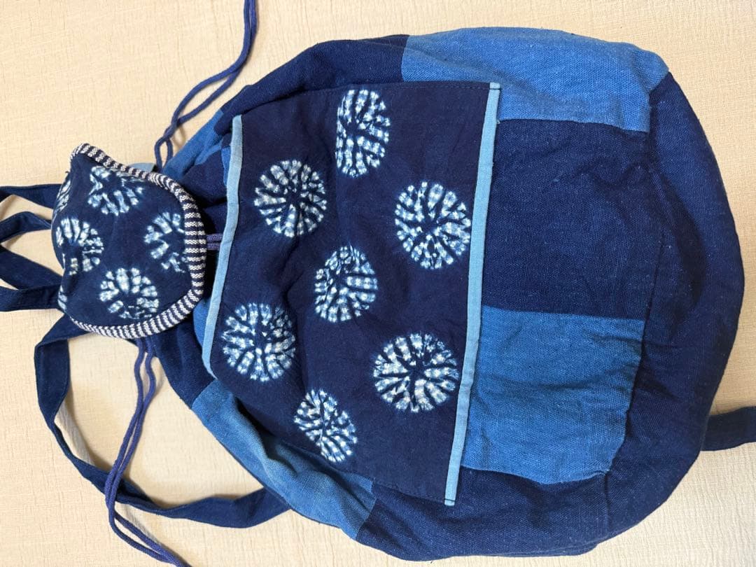 藍染　巾着　リュック　パッチワーク　古布リメイク　ハンドメイド