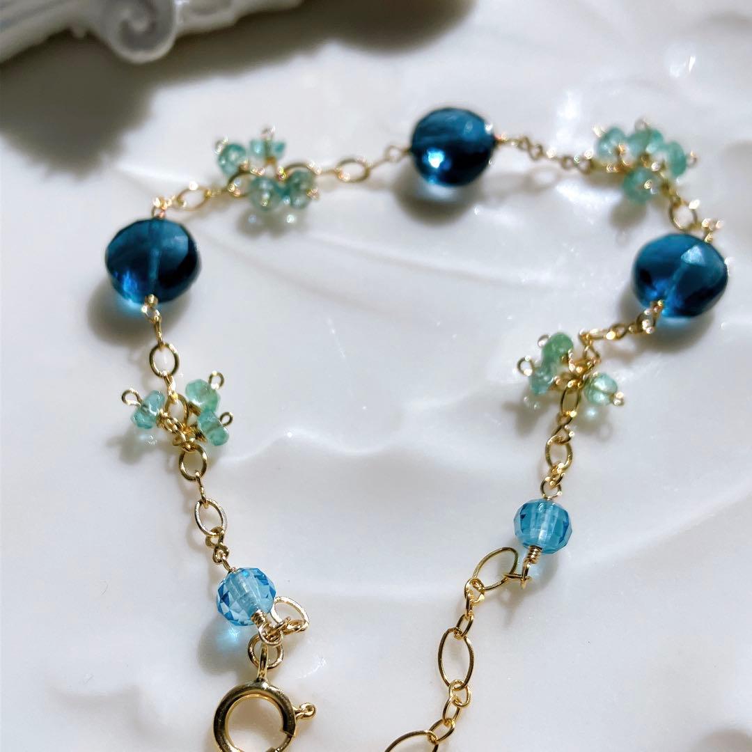 ロンドンブルートパーズ×ザンビアエメラルドブレスレット✧スイスブルートパーズ