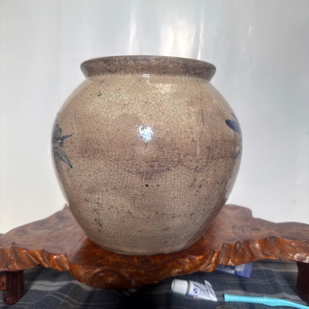 朝鮮美術李朝青花、の陶器の壺