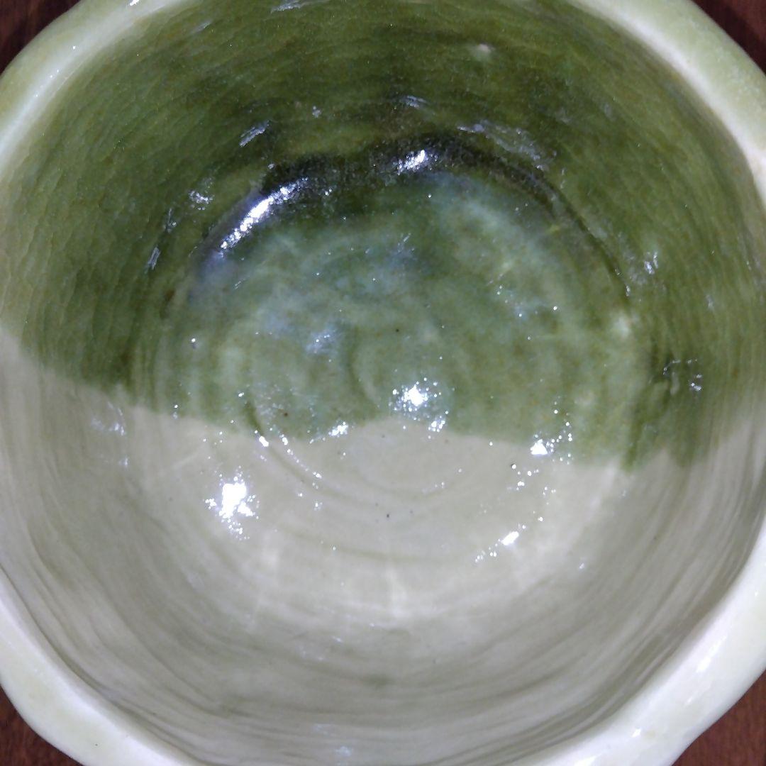 【レア 一点物】鉢 蜻蛉 緑色 陶器製 トンボ 850g