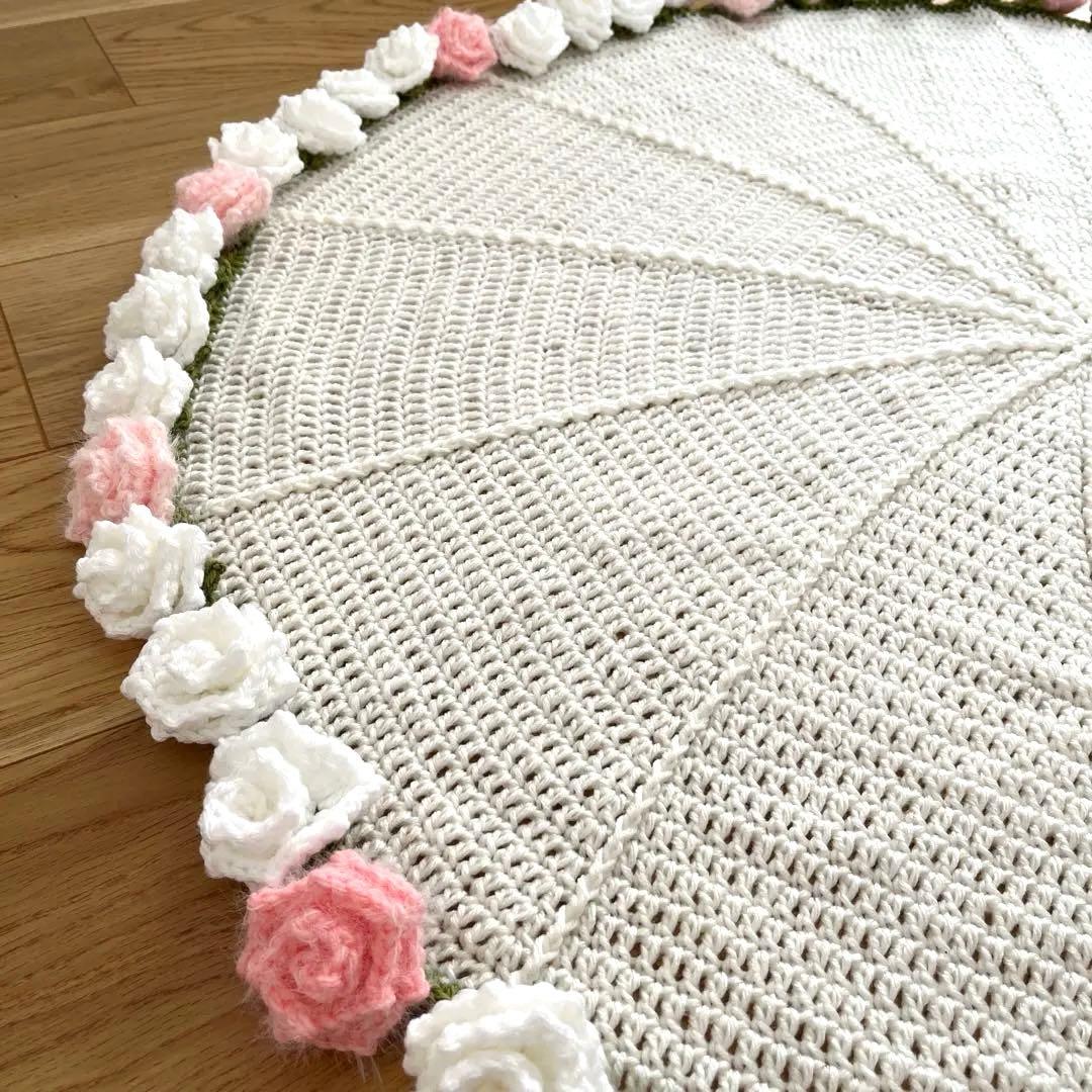 ハンドメイド ブーケブランケット 薔薇 花束 95cm ホワイト ピンク