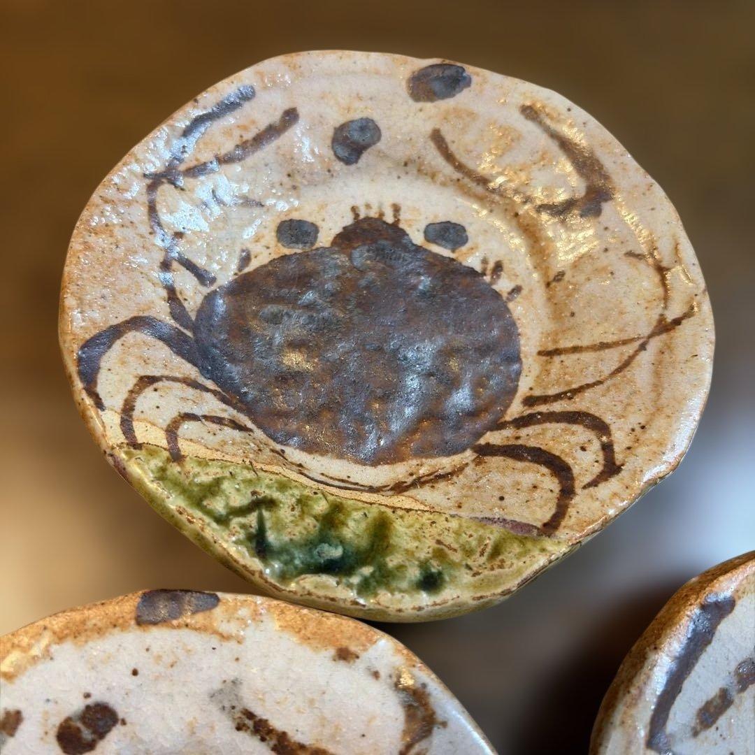 和食器　茶懐石　織部焼　蟹図　銘々皿　五客