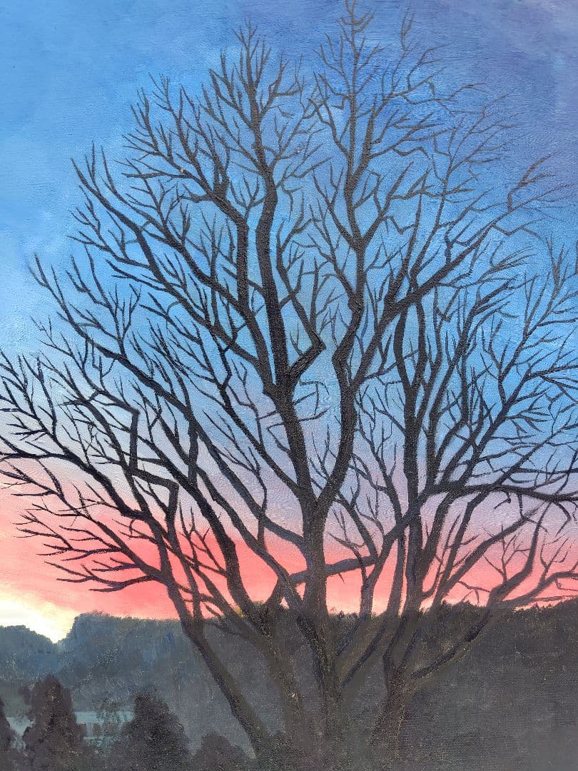 F20号 油絵「森の夕暮れ」風景画　絵画　インテリア