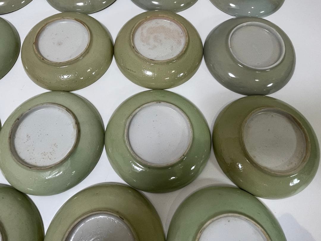 【現状品】クロム青磁 陶器 青磁 皿 風景画 アンティーク 割烹 懐石 15枚
