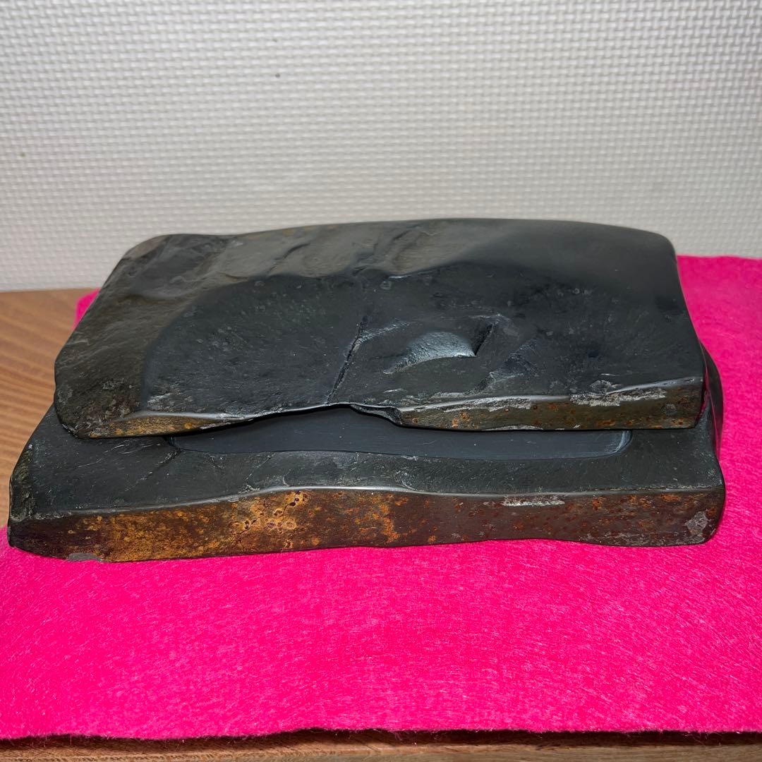 ⭕️諸鹿石硯　希少　大久保喜代雄　共蓋付き自然硯　新品美品　墨持ち良い　鳥取県産出