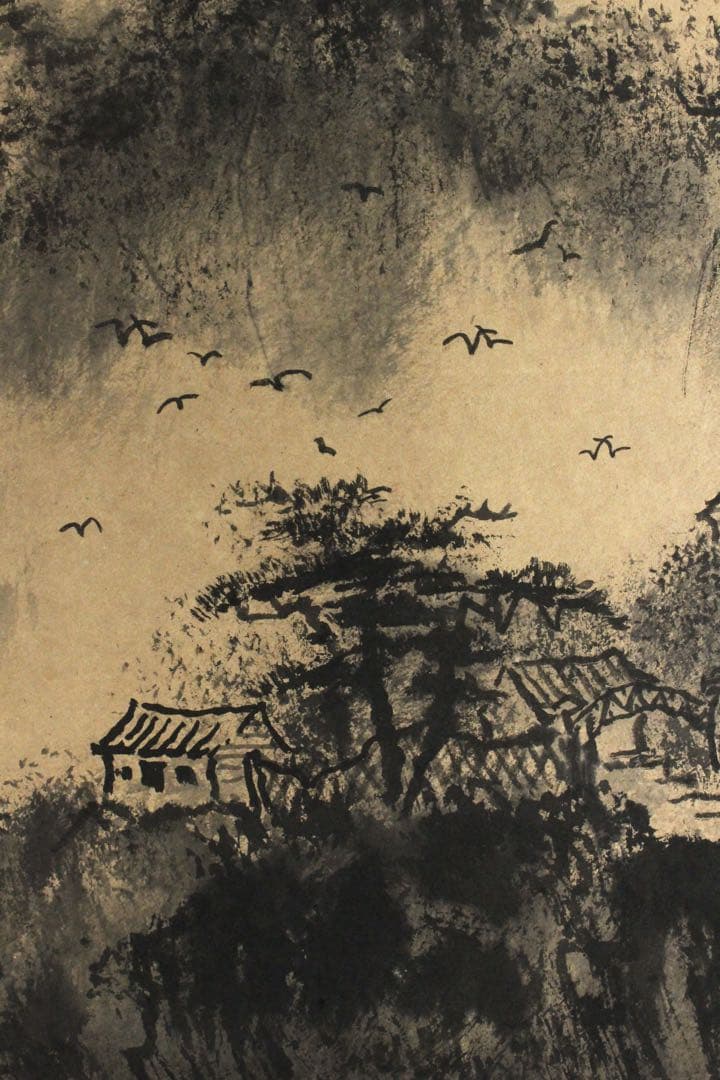 No5786 掛軸　王温良　長城画賛　紙本　唐物　中国画　万里の長城　送料無料