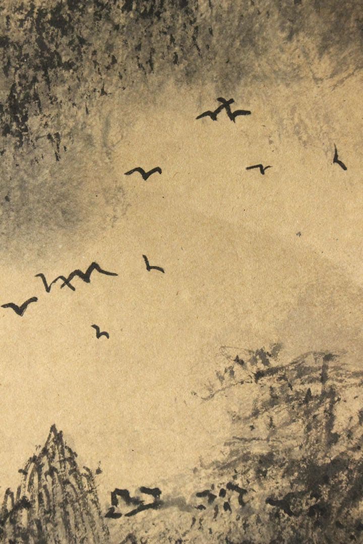 No5786 掛軸　王温良　長城画賛　紙本　唐物　中国画　万里の長城　送料無料