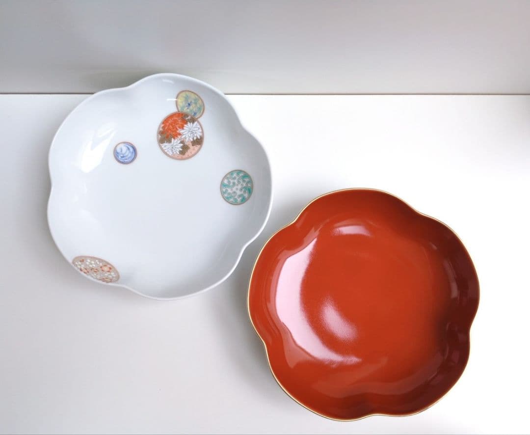 深川製磁　寿赤絵＆紅寿　6号鉢２枚