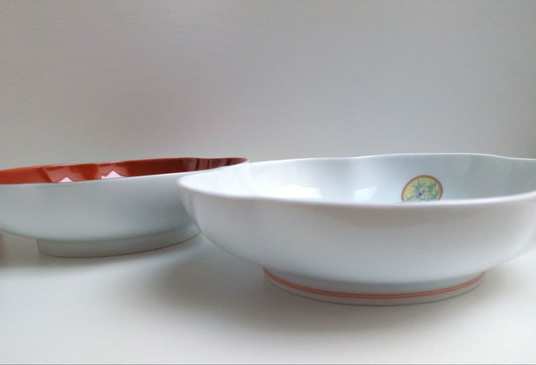 深川製磁　寿赤絵＆紅寿　6号鉢２枚