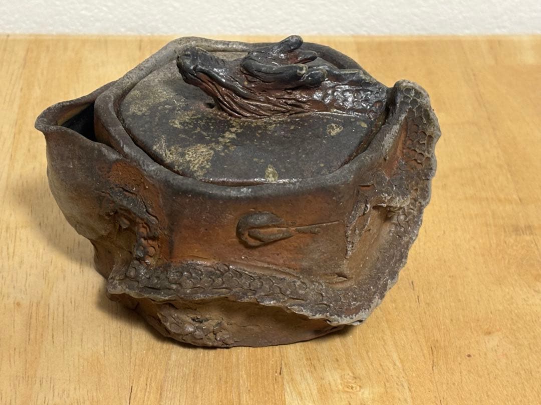 79.備前焼 宝瓶 登り窯 龍 りゅう 六角 手びねり 急須