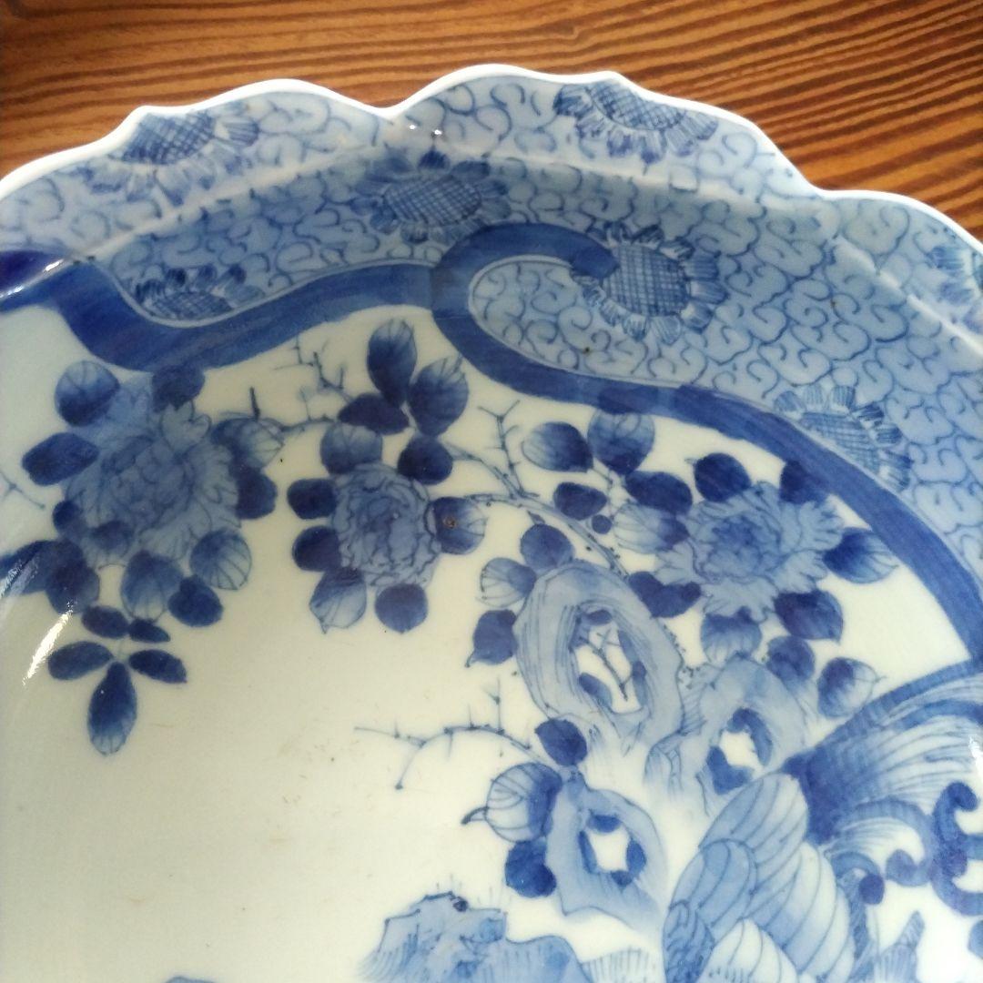 ★ 図変わり 洋犬 鉢 鳳凰 江戸期 染付 古伊万里 上手 アンティーク 茶盤